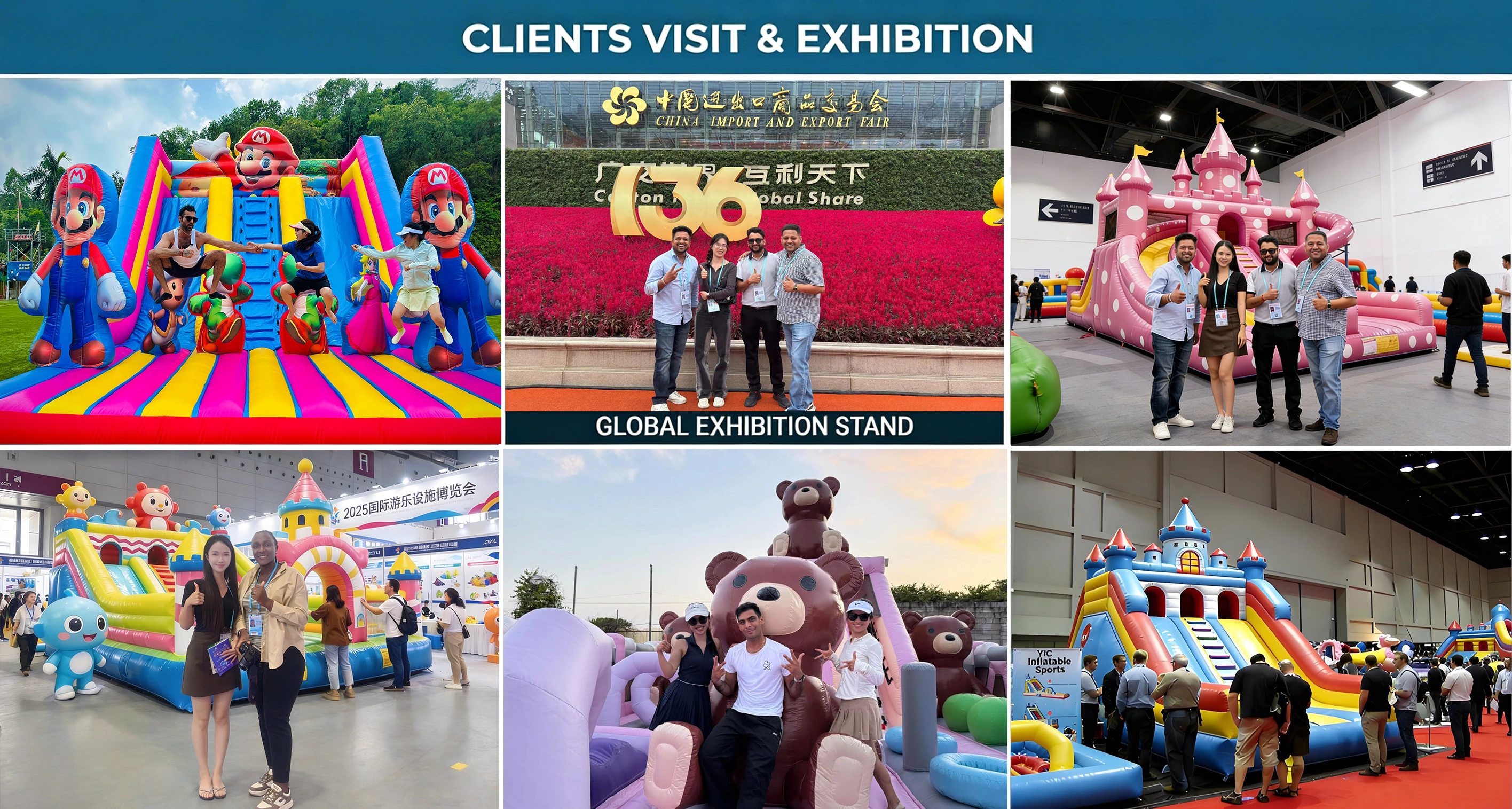 YIC Inflatable Sports commercial inflatables displayed at international exhibitions with global buyers and factory partners