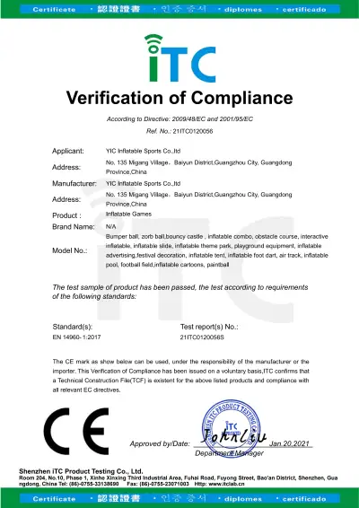 EN 14960 document document from YIC Inflatable Sports