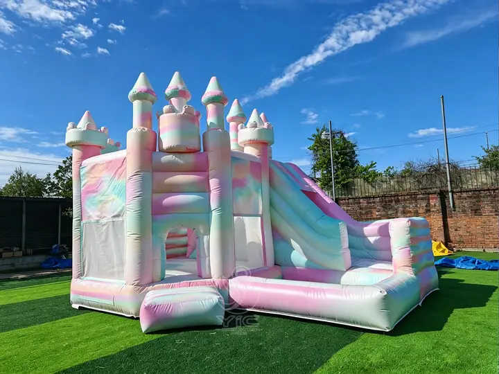 white castle bounce house with slide