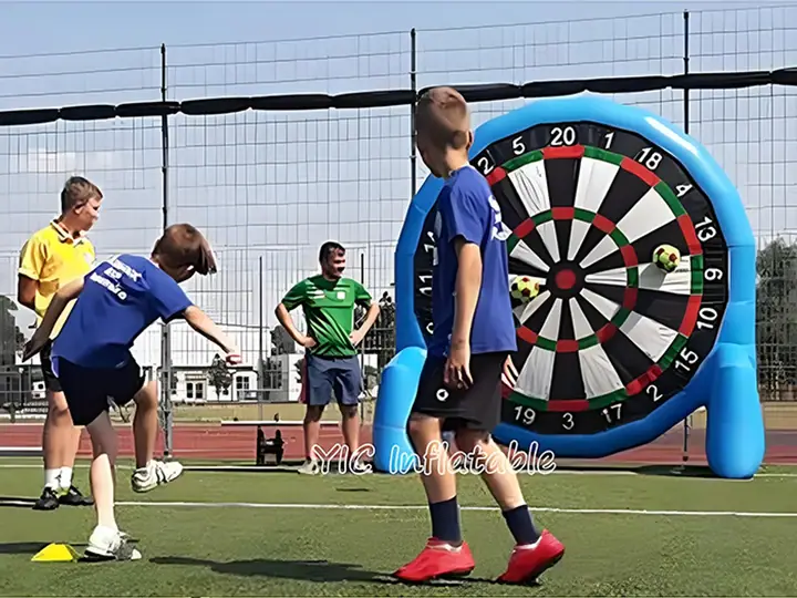 Blow up soccer dart board