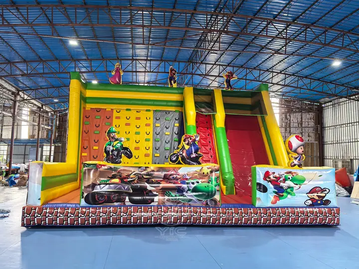 Commercial mario kart theme inflatable slide and climb