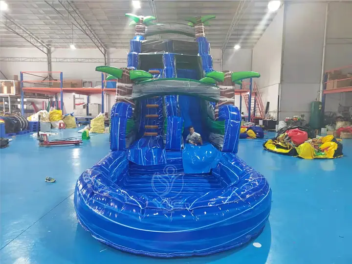 Blue inflatable water slide