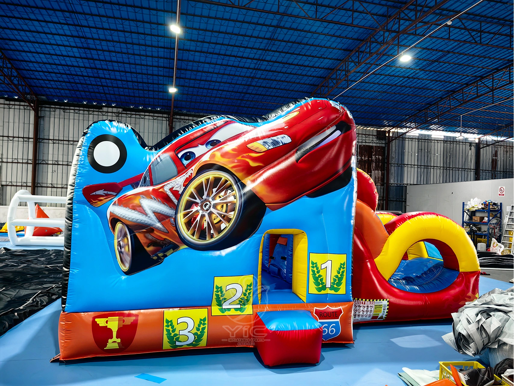 Race car theme bounce house product photo 2