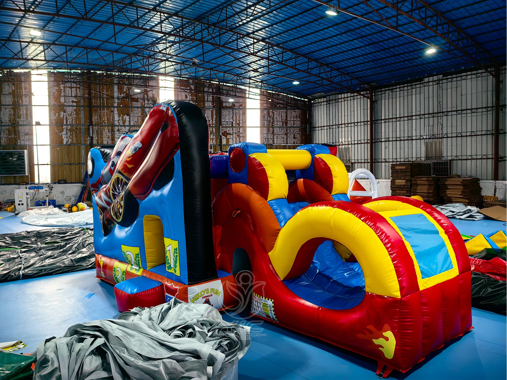 Race car theme bounce house product photo 3