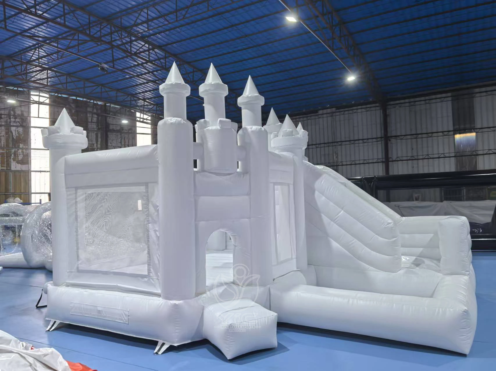 White jumping castle with slide and ball pit product photo 2