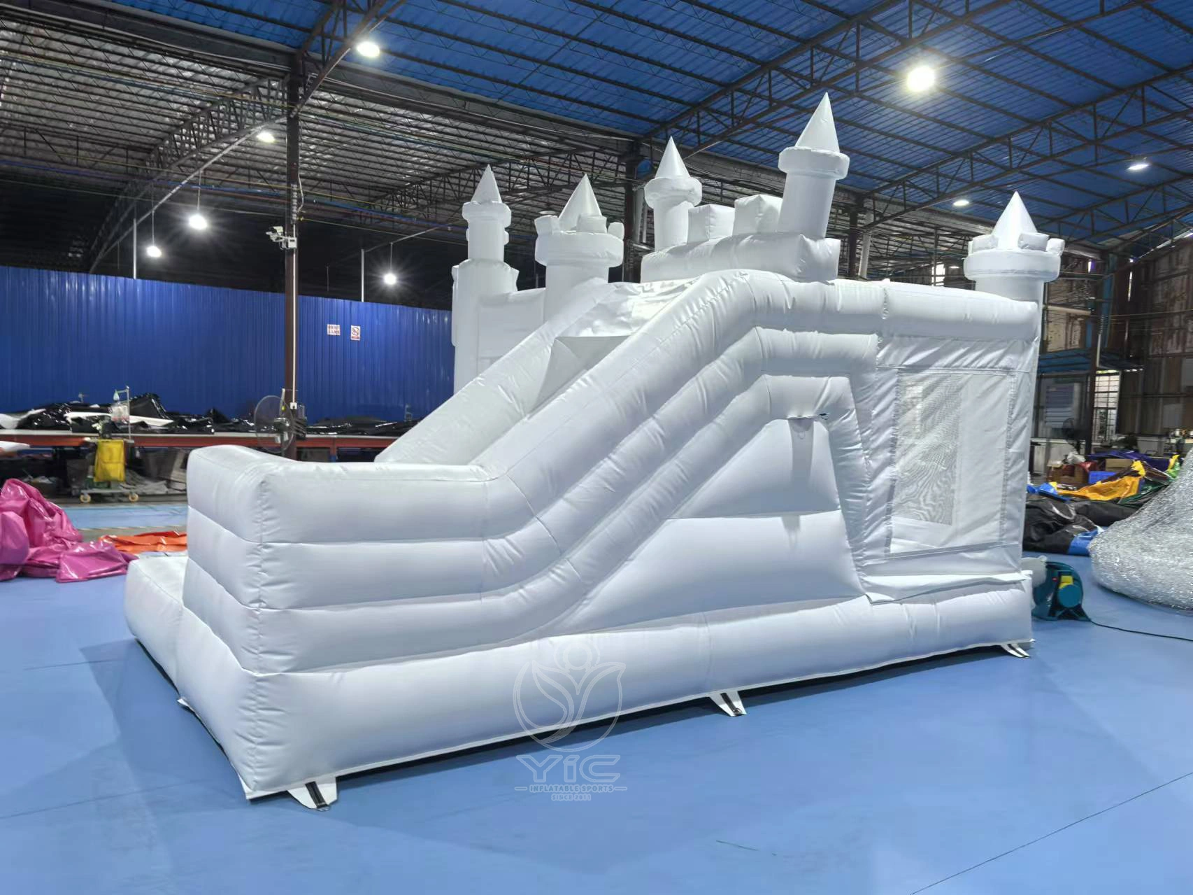 White jumping castle with slide and ball pit product photo 3