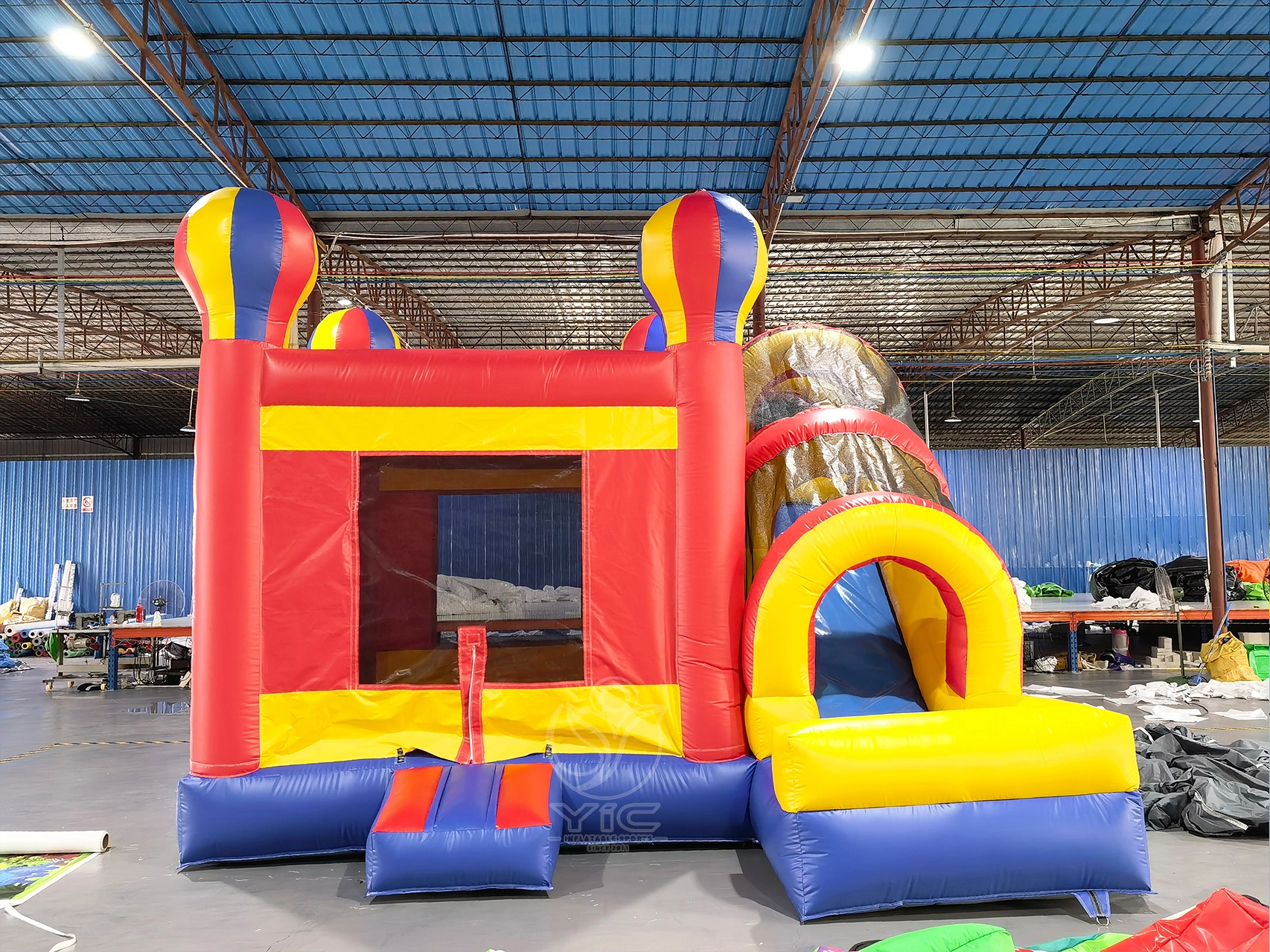 Hot air balloon slide and hoop bouncer