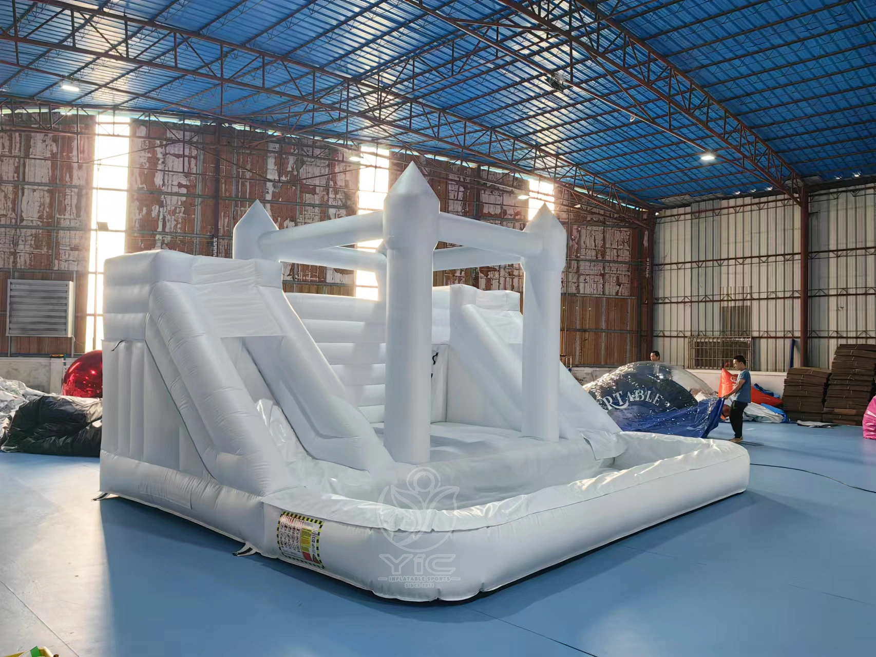White bounce house with double slide product photo 2