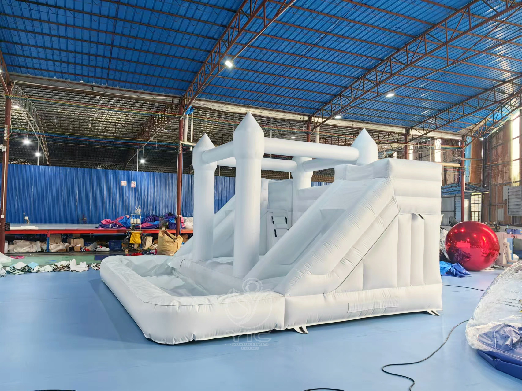 White bounce house with double slide product photo 4