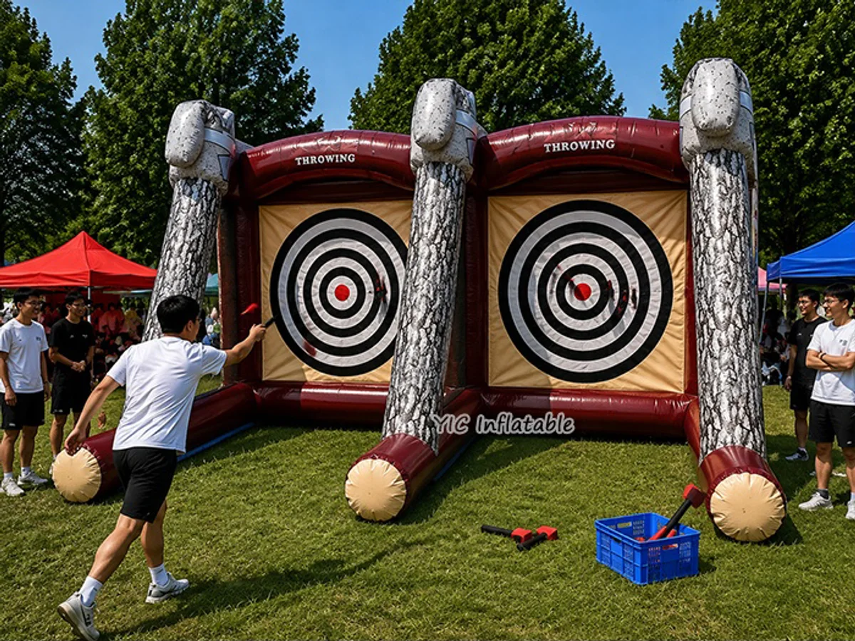 Dual target axe throwing inflatable, a commercial dual-target inflatable axe-throwing attraction by YIC Inflatable Sports