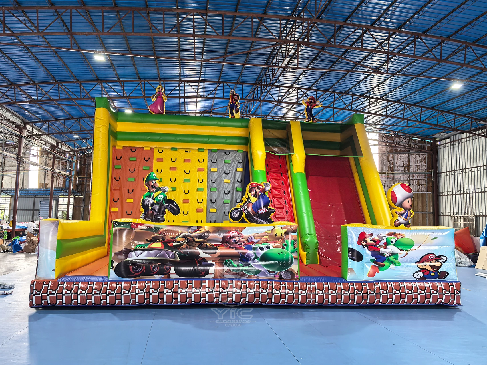 Commercial mario kart theme inflatable slide and climb