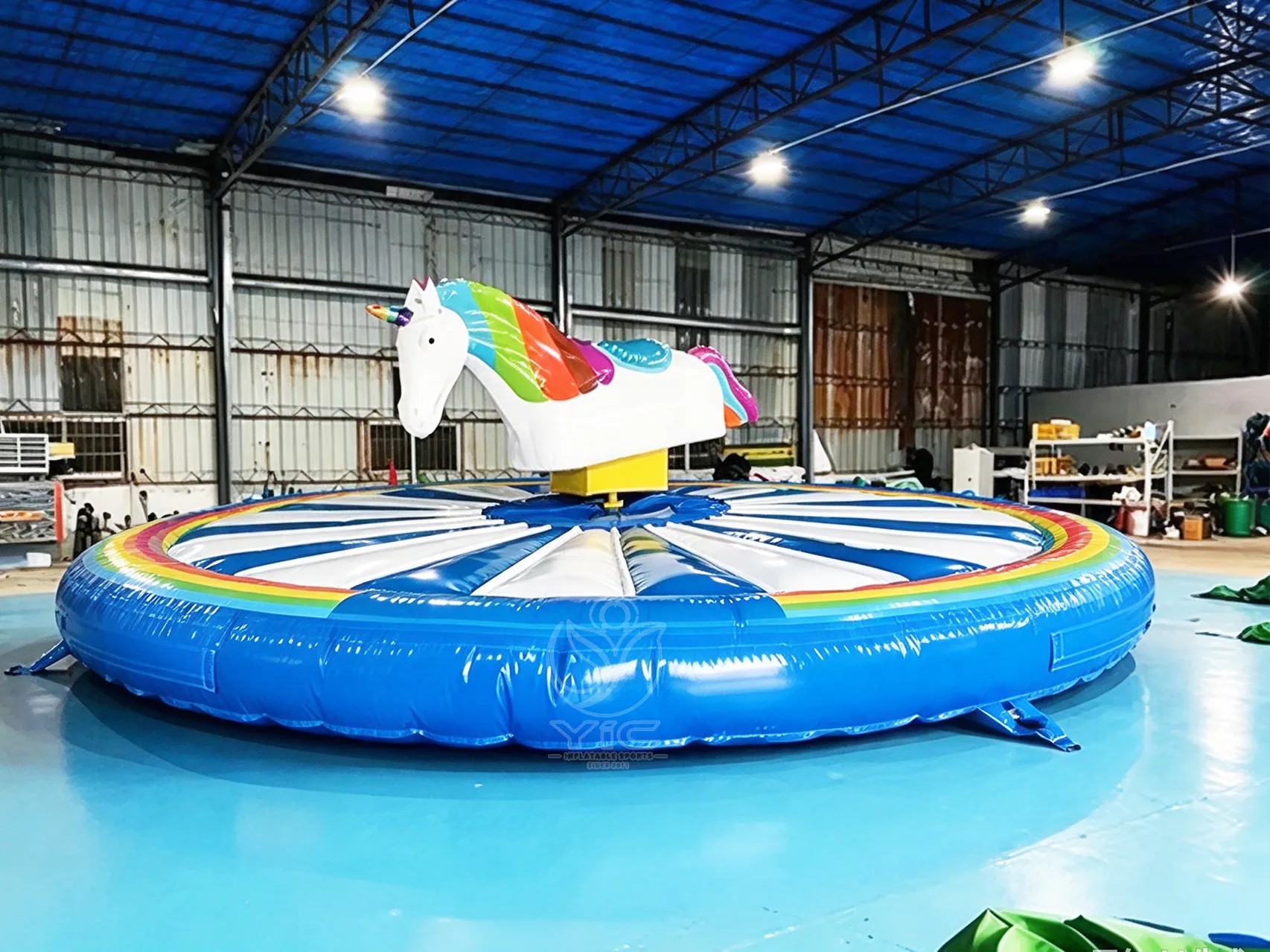 Inflatable unicorn mechanical riding ride, a commercial commercial themed mechanical riding attraction by YIC Inflatable Sports