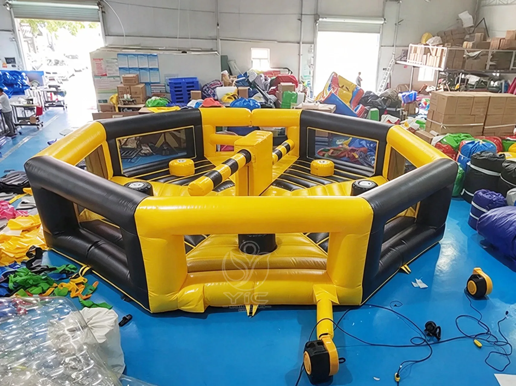 Inflatable wipeout obstacle course rental, a commercial commercial rotating sweeper and wipeout challenge game by YIC Inflatable Sports