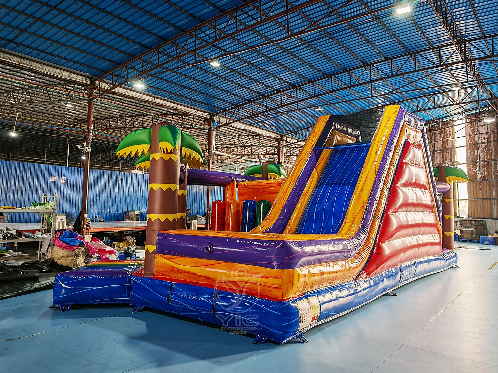 Tropical bounce house obstacle course