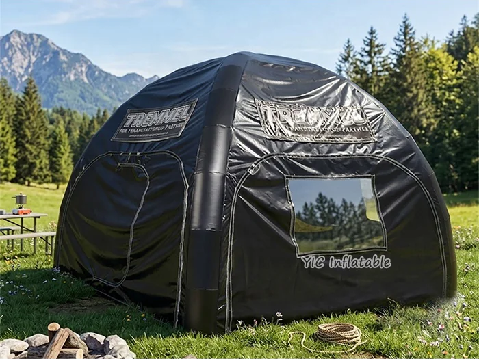 Inflatable camping tent, a commercial commercial black inflatable camping tent by YIC Inflatable Sports