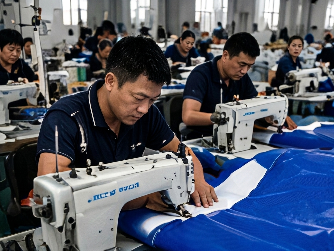 Commercial Inflatable Manufacturer sewing production process for durable inflatable castle manufacturing at YIC factory