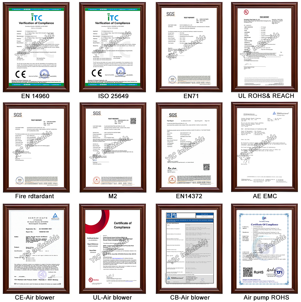 YIC inflatable manufacturer Certificate