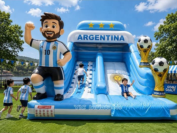 Exciting Argentina Inflatable Slide with Soccer Jumping Bouncer Graphicss Playground and commercial rental