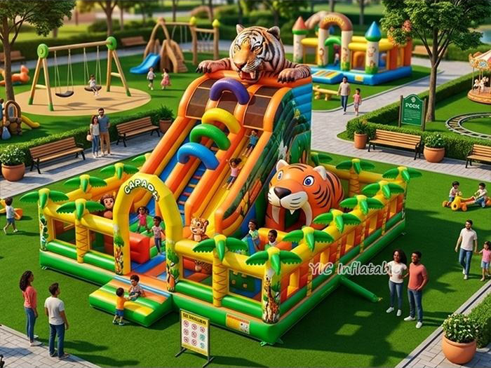 commercial South Africa Professional Tiger Inflatable Playground Slide with Climbing Wall Rental