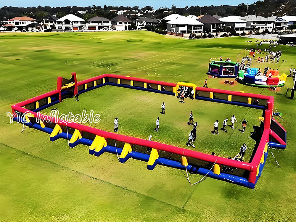 Professional 24m Inflatable Soccer Field Giant Football Pitch and Bumper Ball Game Peru for Commercial Rental