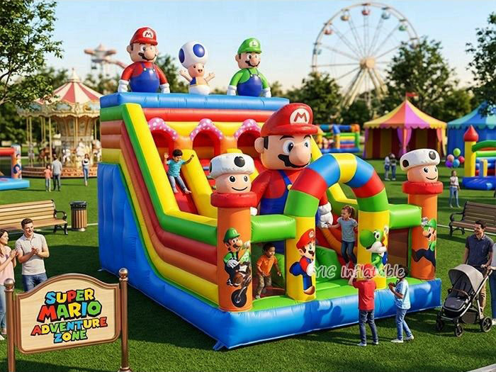 Mario inflatable slide in USA for commercial rental business and amusement aquatic playground installation
