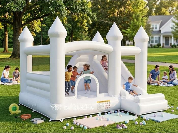 Commercial inflatable white bounce house in USA for commercial rental business and kids entertainment events
