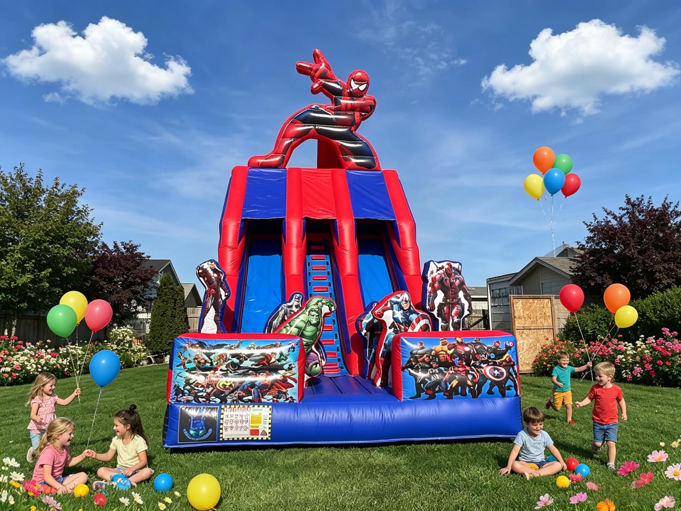 Inflatable spider man slide project in USA for rental business and amusement park commercial use