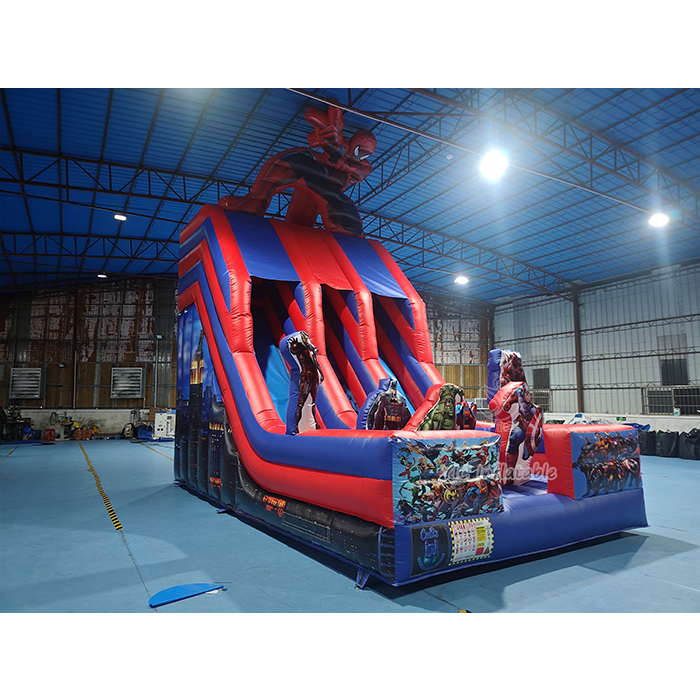 Commercial grade inflatable slide lane with superhero graphics by YIC factory
