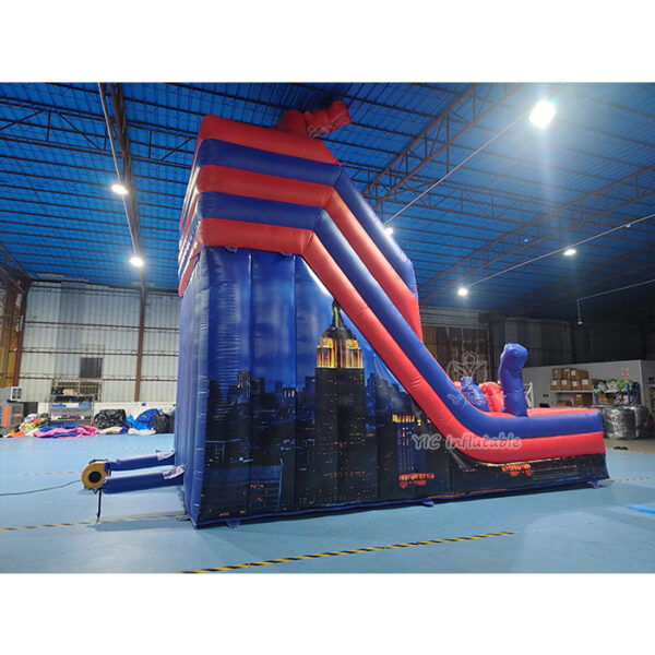 commercial Reinforced double stitching and 0.55mm PVC material on superhero inflatable slide by YIC factory
